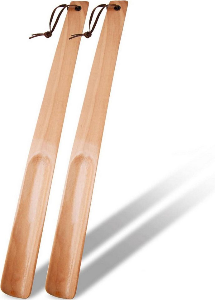 onebarleycorn Schuhlöffel Holz Schuhlöffel 2er Set Lang stabil 38cm Hellbraun von onebarleycorn