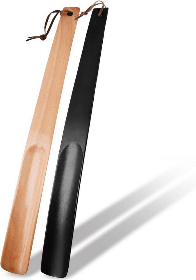 onebarleycorn Schuhlöffel Schuhlöffel Holz 2er Set Lang Stabil 38cm Schwarz Hellbraun von onebarleycorn