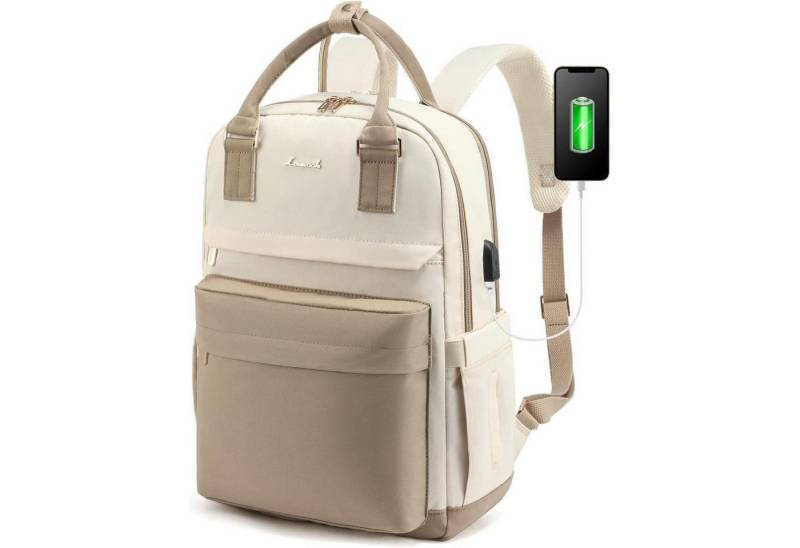 LuxusKollektion Schulrucksack Rucksack Damen 15,6 Zoll Laptop Wasserdicht USB Anschluss Khaki von LuxusKollektion