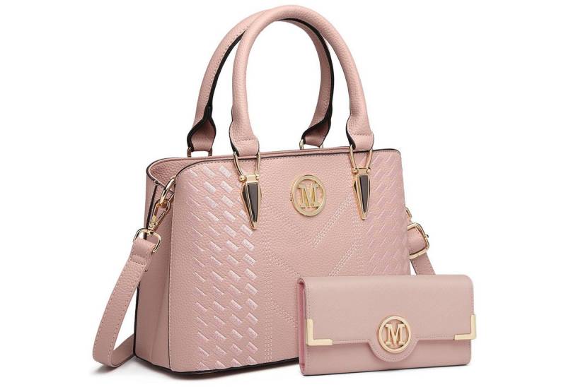LuxusKollektion Schultertasche Damen Handtasche Mittelgroß Shopper Set Rosa mit Geldbörse von LuxusKollektion