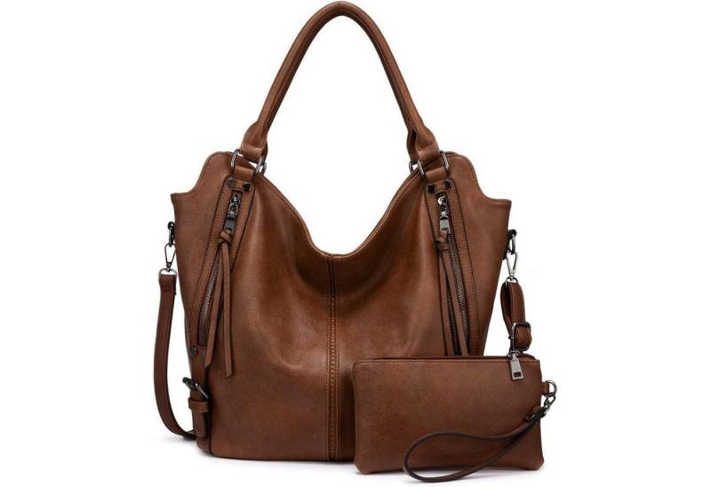 LuxusKollektion Schultertasche Damen Handtaschen Set Shopper Schultertasche Umhängetasche Braun von LuxusKollektion