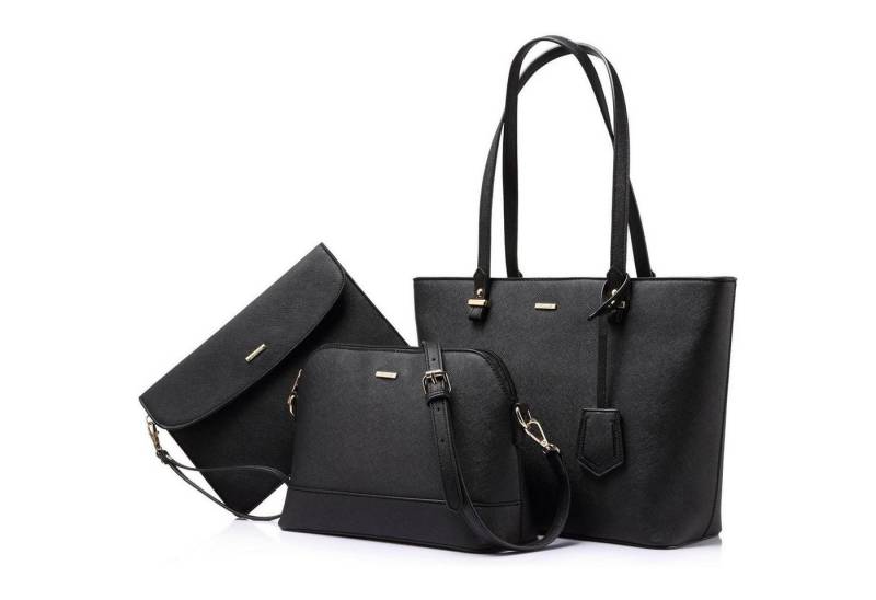 LuxusKollektion Schultertasche Handtasche Damen Blau Leder 3-teiliges Set groß Tote Büro Schule Reise von LuxusKollektion