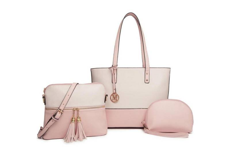LuxusKollektion Schultertasche Tasche Damen Shopper Umhängetasche Aktentasche 1-2 Rosa&beige von LuxusKollektion