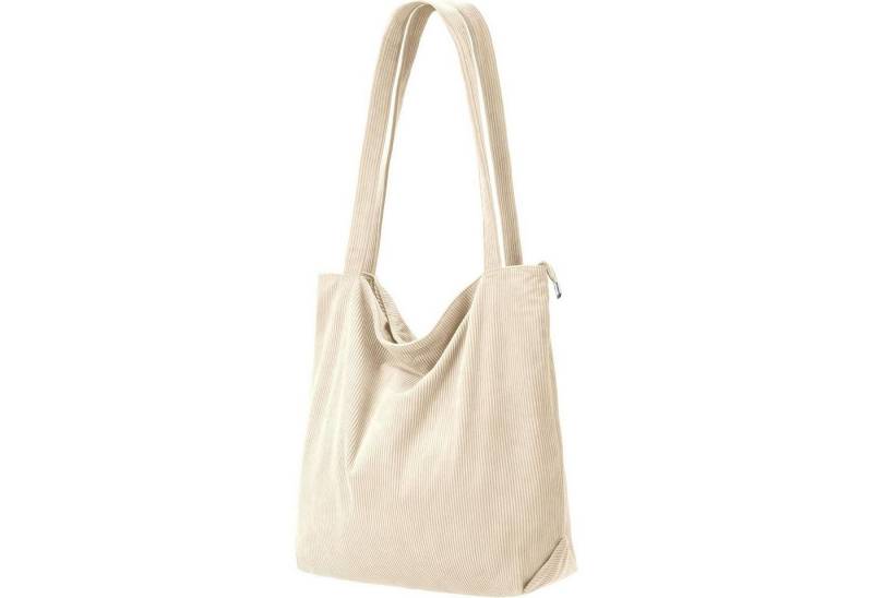 LuxusKollektion Shopper Cord Uni Shopper Damen Handtasche Beige groß mit Reißverschluss und von LuxusKollektion