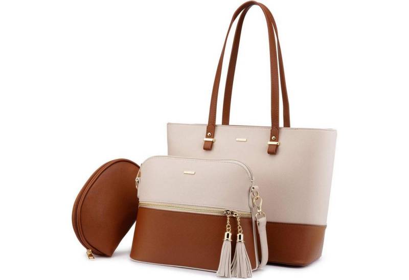 LuxusKollektion Shopper Große Handtasche Damen 3-teiliges Set Schultertasche Leder von LuxusKollektion