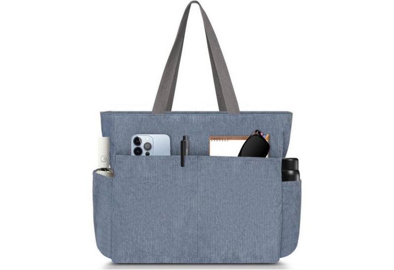 LuxusKollektion Shopper Handtasche Damen Kord Shopper Groß Reißverschluss Grau von LuxusKollektion
