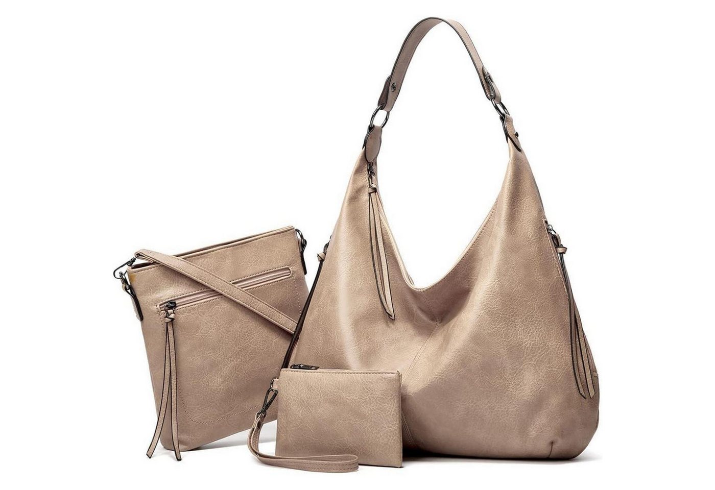 LuxusKollektion Shopper Handtasche Damen Leder Geldbörse Hobo Umhängetasche Beige von LuxusKollektion