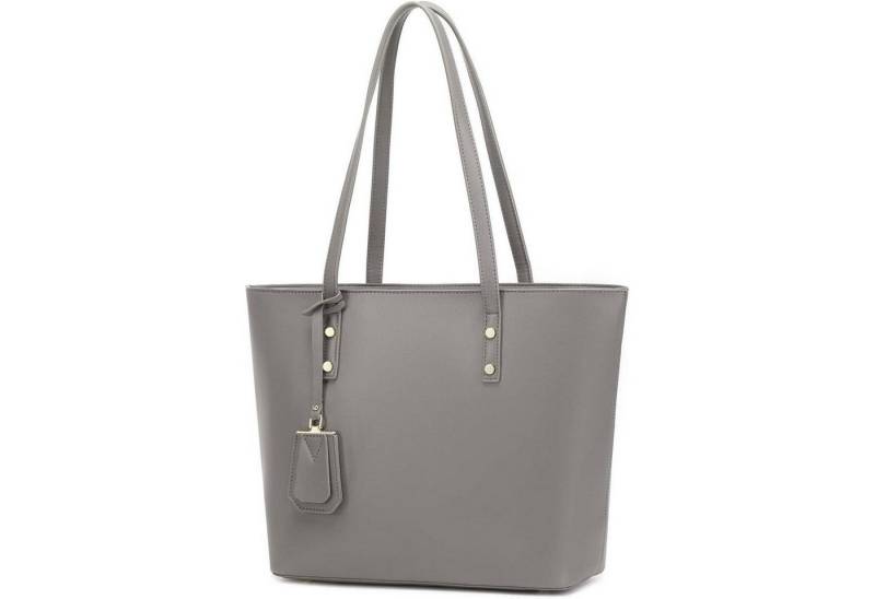 LuxusKollektion Shopper Handtasche Damen Leder Groß Reißverschluss Arbeit Minimal Grau von LuxusKollektion