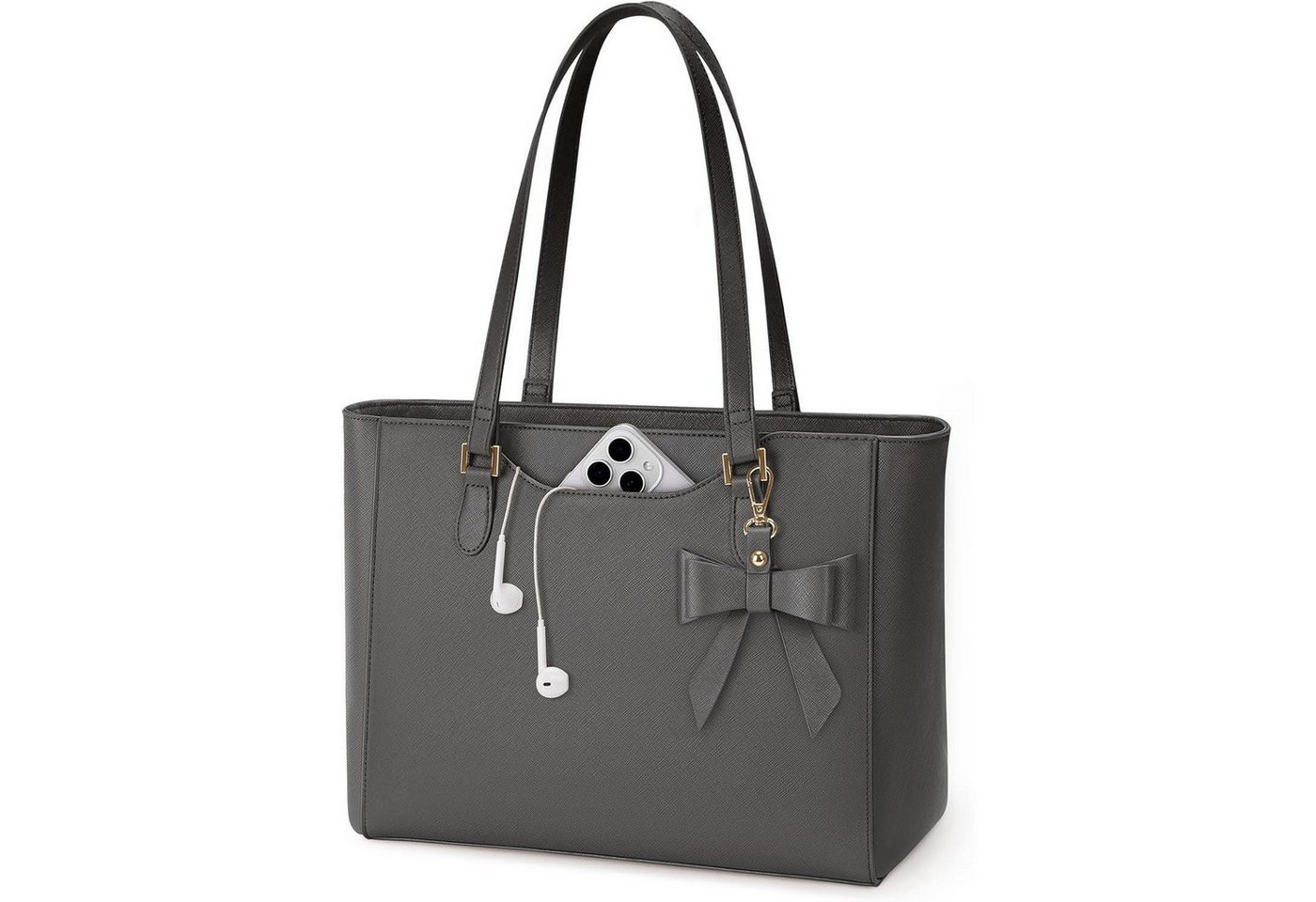 LuxusKollektion Shopper Handtasche Damen Leder wasserdicht Shopper Arbeitstasche Grau von LuxusKollektion