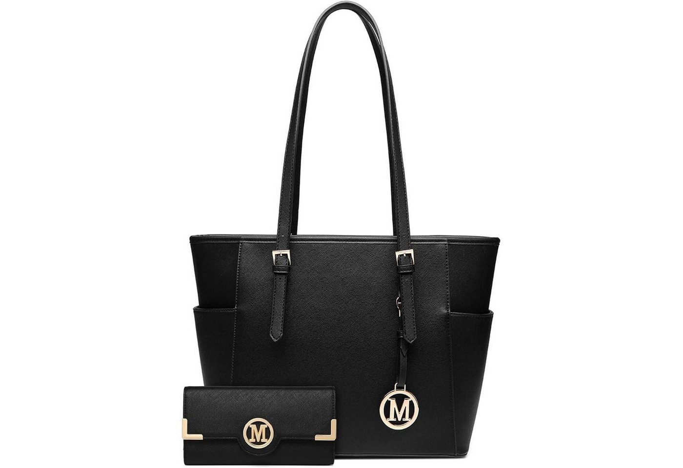 LuxusKollektion Shopper Handtasche Damen Schultertasche Shopper Schulterriemen Schwarz 2 Stück von LuxusKollektion