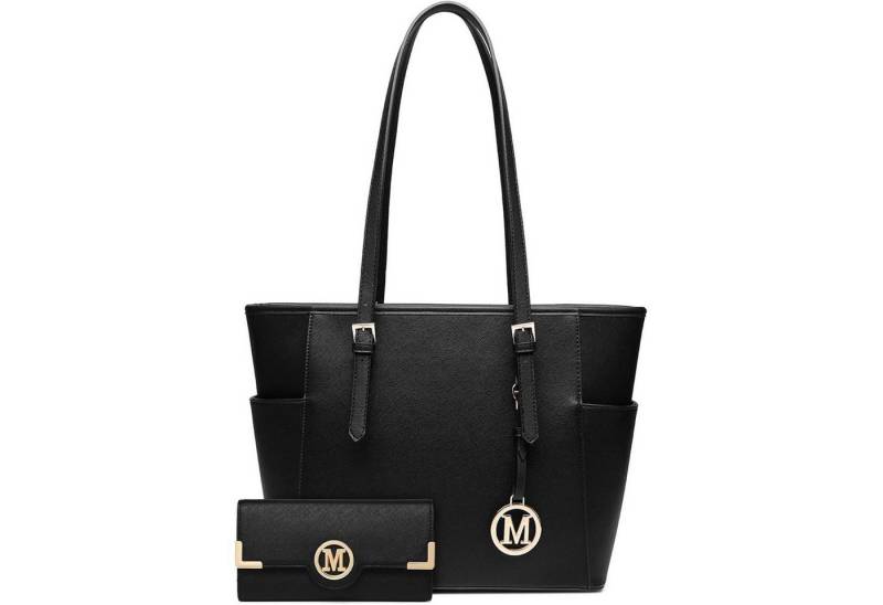 LuxusKollektion Shopper Handtasche Damen Schultertasche Shopper Schulterriemen Schwarz 2 Stück von LuxusKollektion