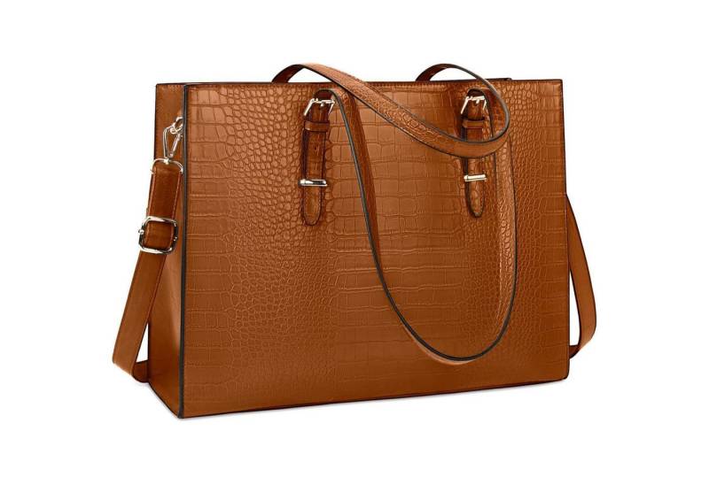 LuxusKollektion Shopper Handtasche Damen Shopper Groß 15.6 Zoll Laptop Elegant PU Leder Braun von LuxusKollektion