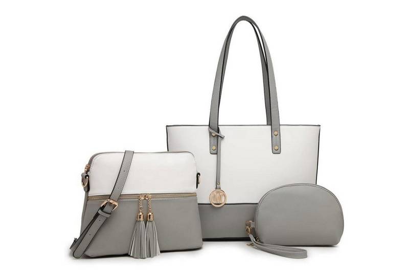 LuxusKollektion Shopper Handtasche Damen Shopper Umhängetasche Aktentasche 1-3 Grau&weiß von LuxusKollektion