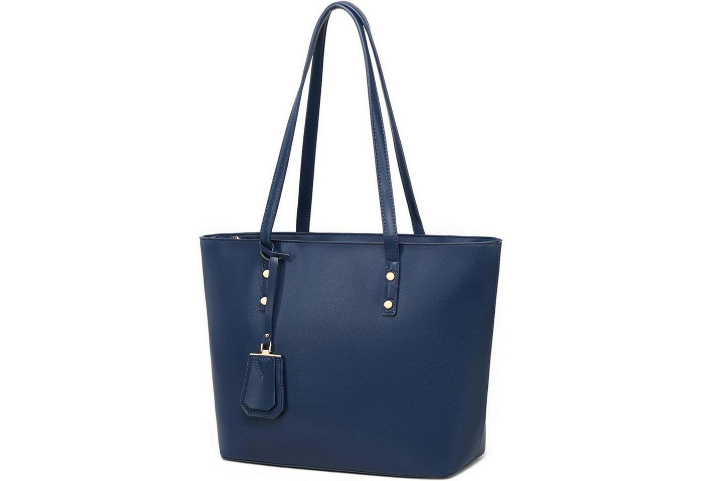 LuxusKollektion Shopper Handtasche Damen Tragetasche Leder Reißverschluss L Minimal Blau von LuxusKollektion