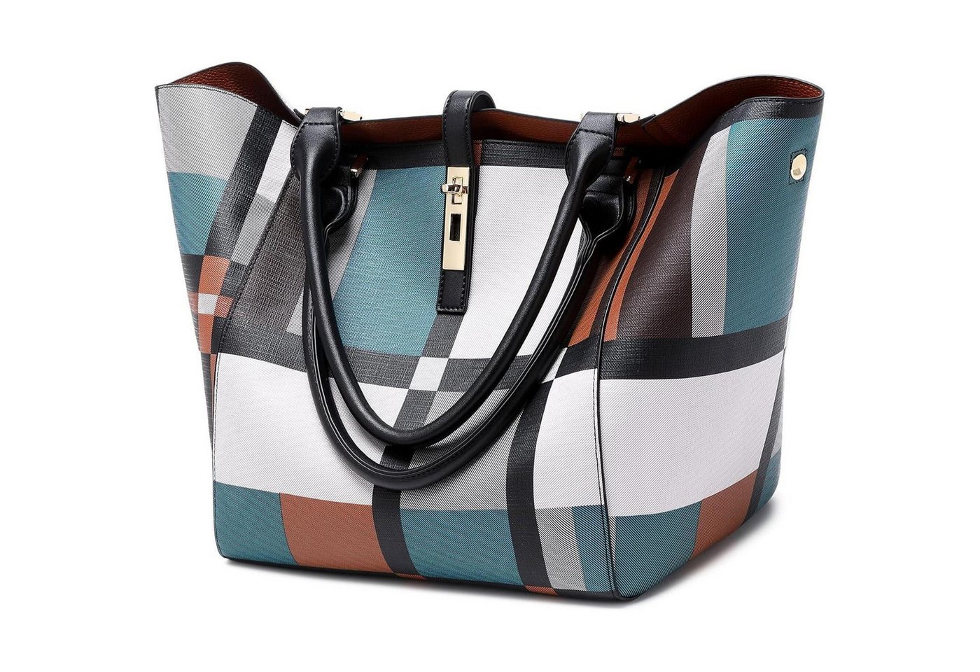 LuxusKollektion Shopper Shopper Damen Leder Henkeltasche Schultertasche Arbeit Blue Check von LuxusKollektion