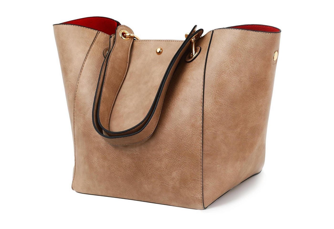 LuxusKollektion Shopper Tasche Damen Leder Shopper Henkeltasche Schultasche Arbeit Khaki von LuxusKollektion