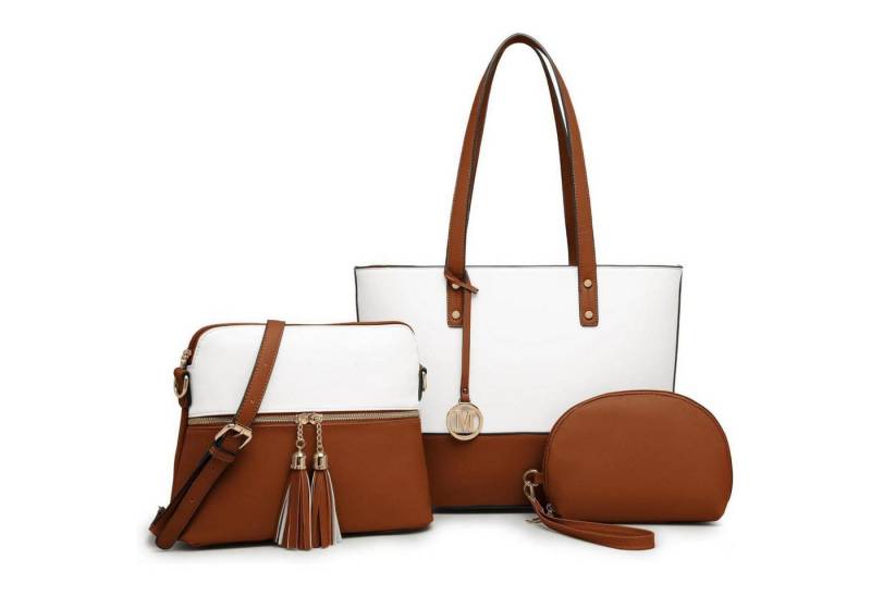 LuxusKollektion Shopper Tasche Damen Shopper Umhängetasche 3er Set Quaste Beige Braun von LuxusKollektion