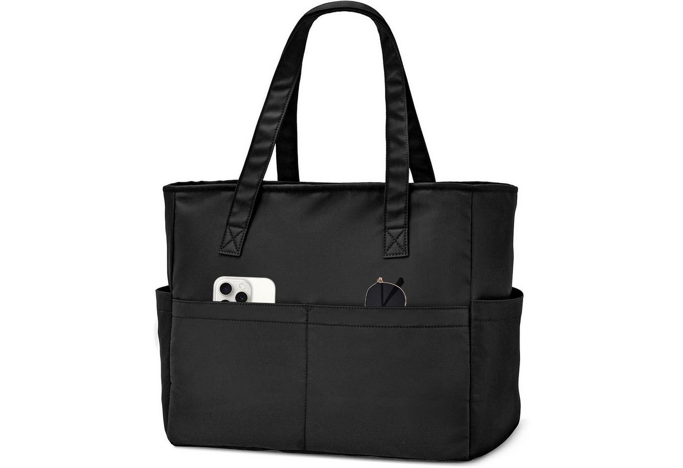 LuxusKollektion Shopper Tasche Laptoptasche 17 Zoll Wasserdicht Faltbar Damen Nylon schwarz von LuxusKollektion