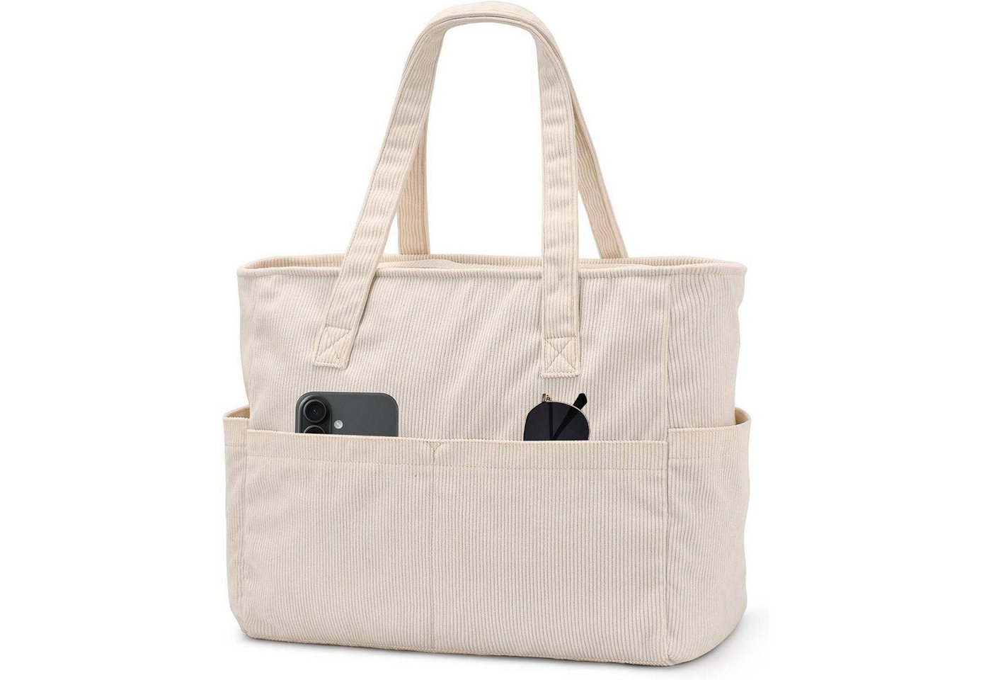 LuxusKollektion Shopper Tasche Shopper Laptopfach Reißverschluss Damen Cord-beige von LuxusKollektion