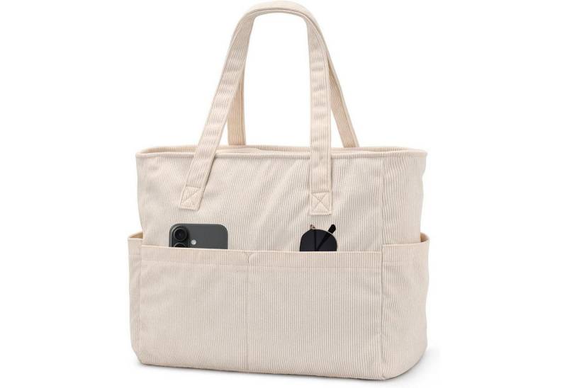 LuxusKollektion Shopper Tasche Shopper Laptopfach Reißverschluss Damen Cord-beige von LuxusKollektion