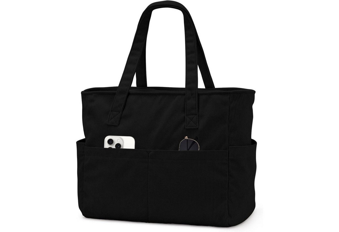 LuxusKollektion Shopper Tote Bag Cord Umhängetasche Laptopfach 17 Zoll Damen Cord-schwarz von LuxusKollektion