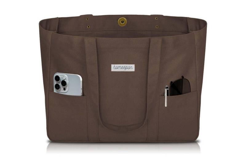 LuxusKollektion Shopper Tote Bag Damen Shopper Handtasche Canvas Laptopfach Groß Braun von LuxusKollektion