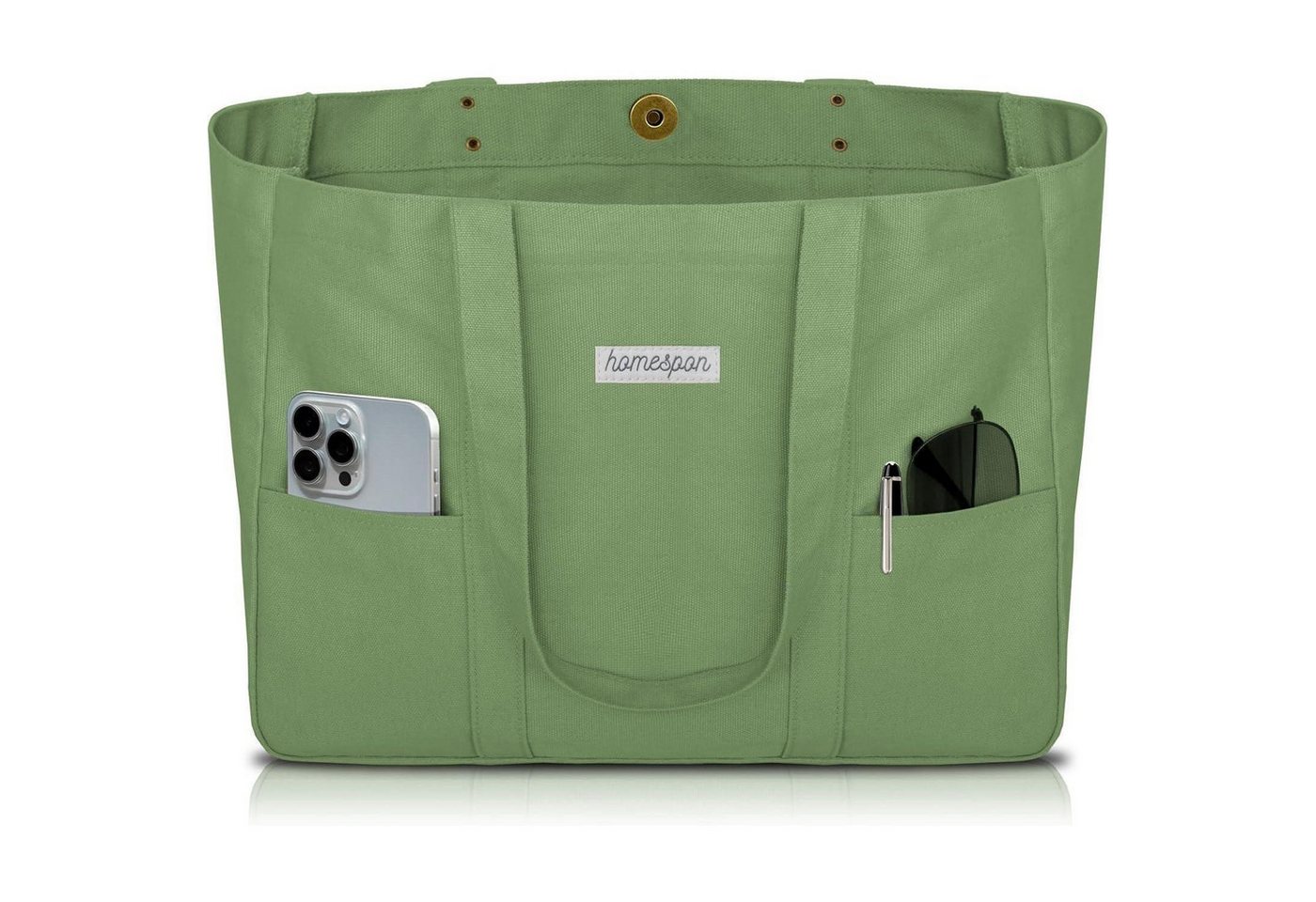 LuxusKollektion Shopper Tote Bag Damen Shopper Umhängetasche Laptopfach Canvas Grün von LuxusKollektion