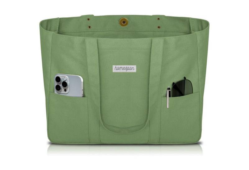 LuxusKollektion Shopper Tote Bag Damen Shopper Umhängetasche Laptopfach Canvas Grün von LuxusKollektion