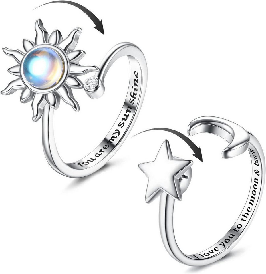 Adramata Silberring 2er Set Silber Spinner Ringe Sonnenblume Mondstein Verstellbar Anti von Adramata