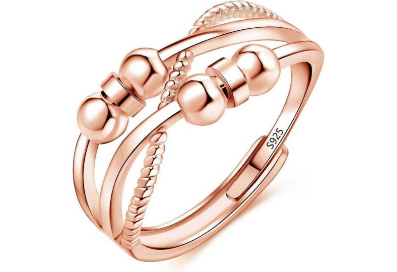 LuxusKollektion Silberring Ring 925 Silber Einstellbar AntiStress Fidget Angst 6 Perlen Rose Gold von LuxusKollektion