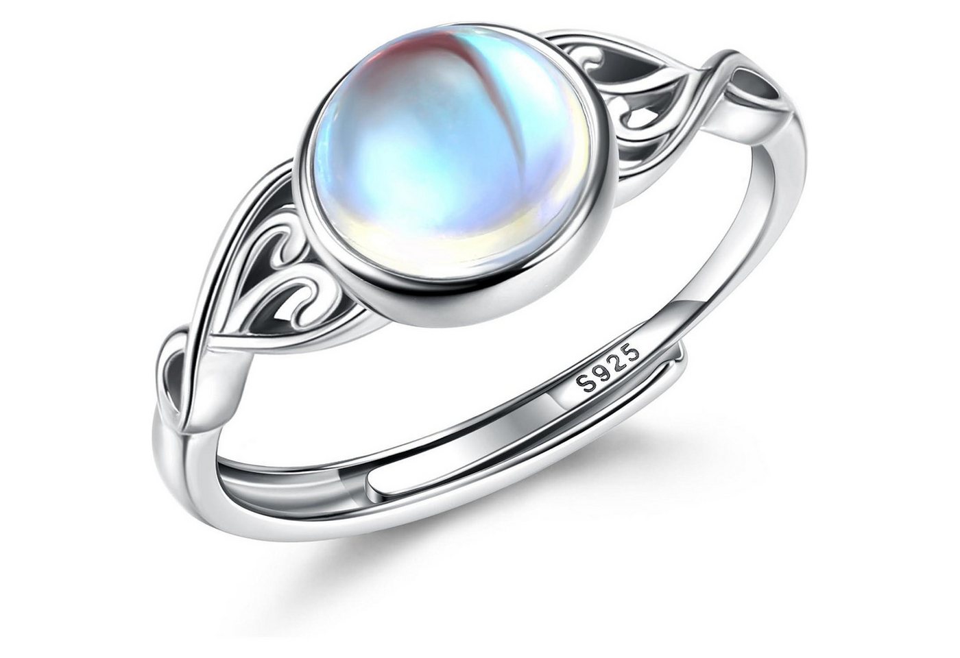 LuxusKollektion Silberring Ring Silber 925 vergoldet Mondstein Damen verstellbar Rund von LuxusKollektion