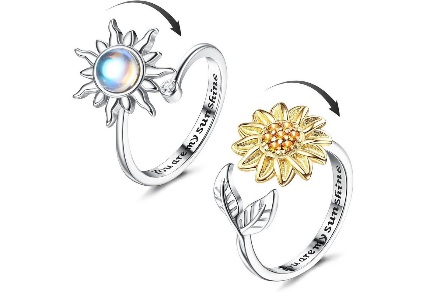 LuxusKollektion Silberring Ring Silber Damen Achtsamkeit Anxiety Mondstein Spinner Sonnenblume von LuxusKollektion