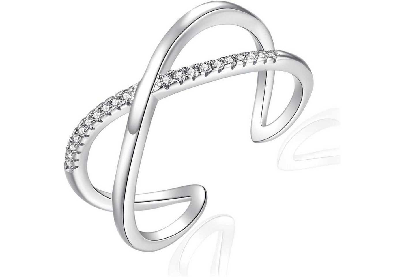 LuxusKollektion Silberring Ringe Damen 925 Sterling Doppelring Zirkonia Wickelring X-Form- Silber von LuxusKollektion