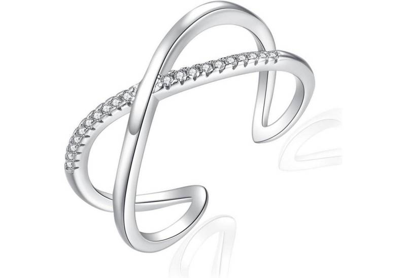 LuxusKollektion Silberring Ringe Damen 925 Sterling Doppelring Zirkonia Wickelring X-Form- Silber von LuxusKollektion