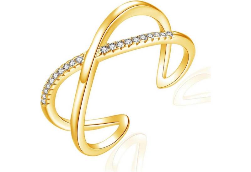 LuxusKollektion Silberring Ringe Silber 925 Doppelring Zirkonia Wickelring Damen X-Form Gold von LuxusKollektion