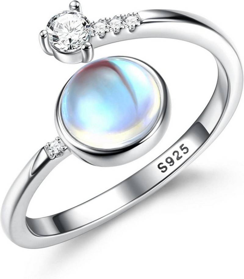 Adramata Silberring Verstellbarer Mondstein Ring Silber 925 18 Karat Vergoldet Oval Herz von Adramata