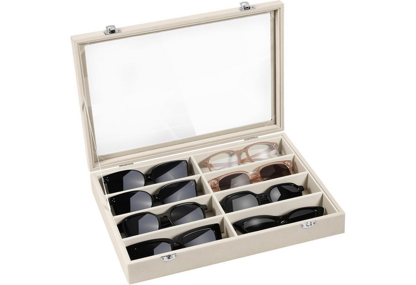 LuxusKollektion Sonnenbrille Brillenbox 8 Fächer Samt Organizer H-8 fächer mit deckel beige LuxusKollektion Sonnenbrille Brillenbox 8 Fächer Samt Organizer H-8 fächer mit deckel beige von LuxusKollektion