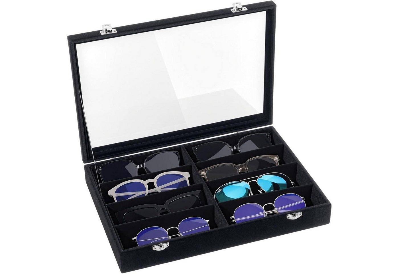 LuxusKollektion Sonnenbrille Brillenbox 8 Fächer Samt abnehmbare G-8 fächer mit deckel-schwarz von LuxusKollektion