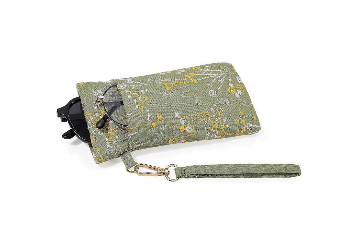 LuxusKollektion Sonnenbrille Brillenetui PU Leder Handschlaufe Damen Herren Grün & Blumen von LuxusKollektion