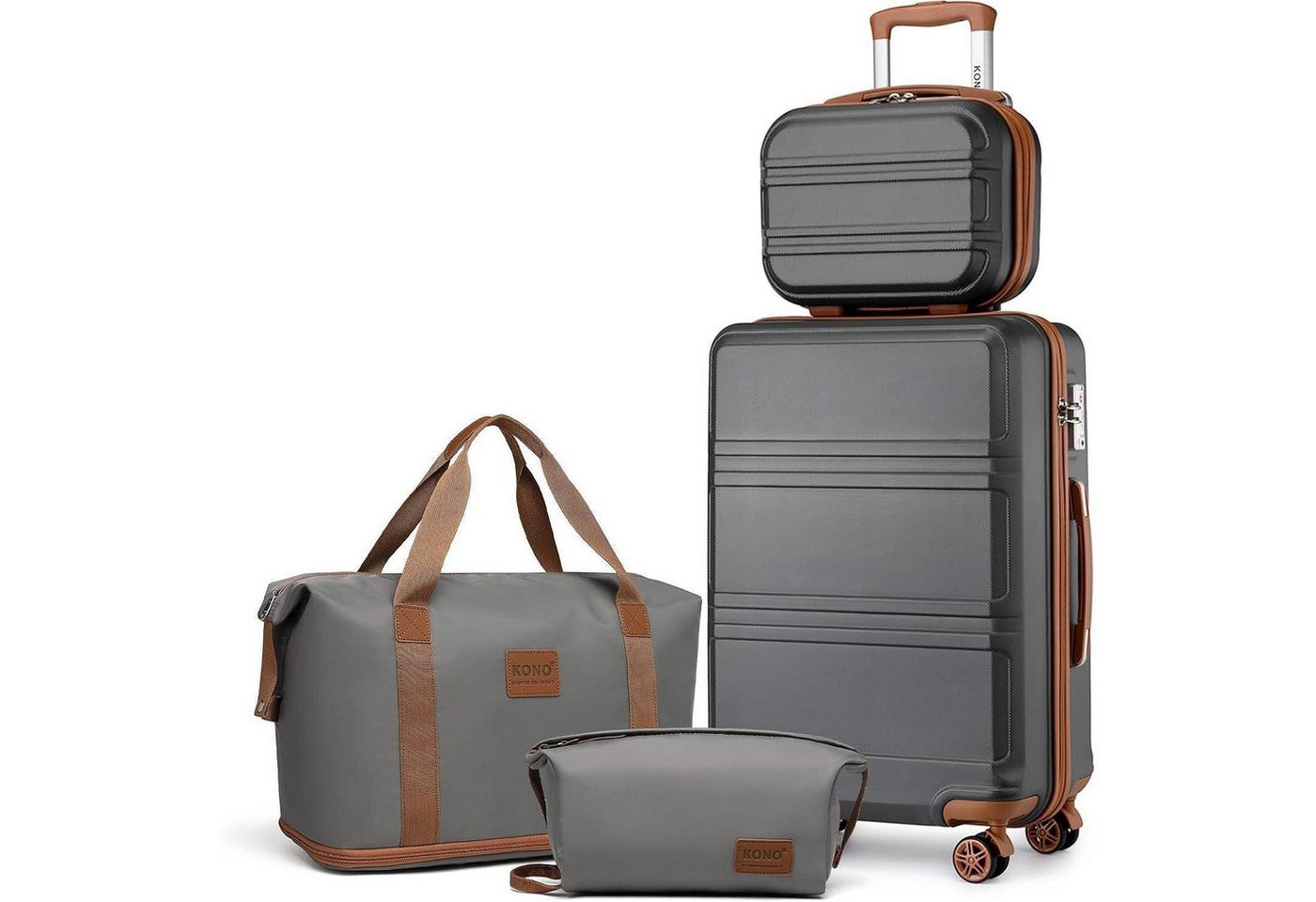 LuxusKollektion Sonnenbrille Gepäckset 55cm Beautycase Grau Braun Handgepäck Koffer Set 4tlg von LuxusKollektion