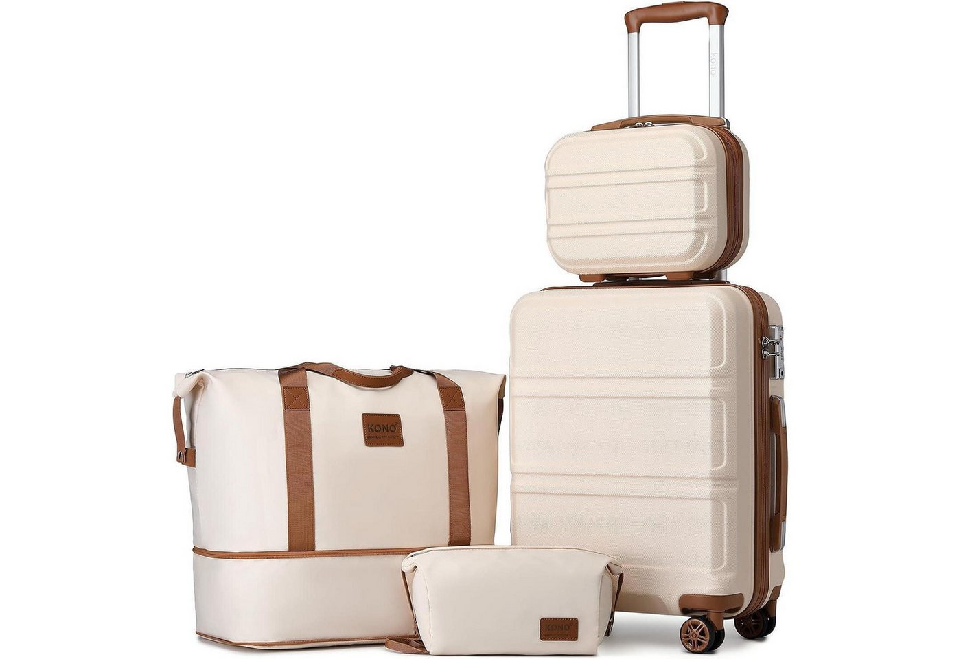 LuxusKollektion Sonnenbrille Koffer Set Hartschale Handgepäck Weiß Braun Handgepäck Koffer Set 4tlg von LuxusKollektion