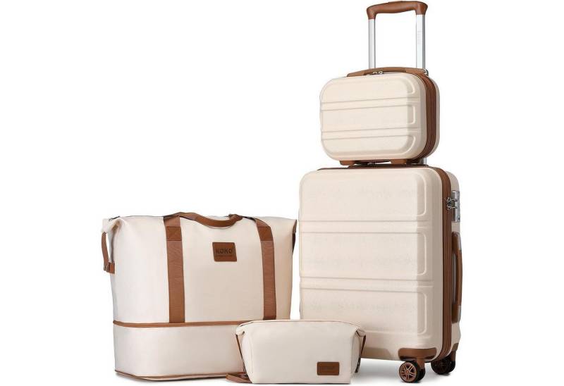 LuxusKollektion Sonnenbrille Koffer Set Hartschale Handgepäck Weiß Braun Handgepäck Koffer Set 4tlg von LuxusKollektion