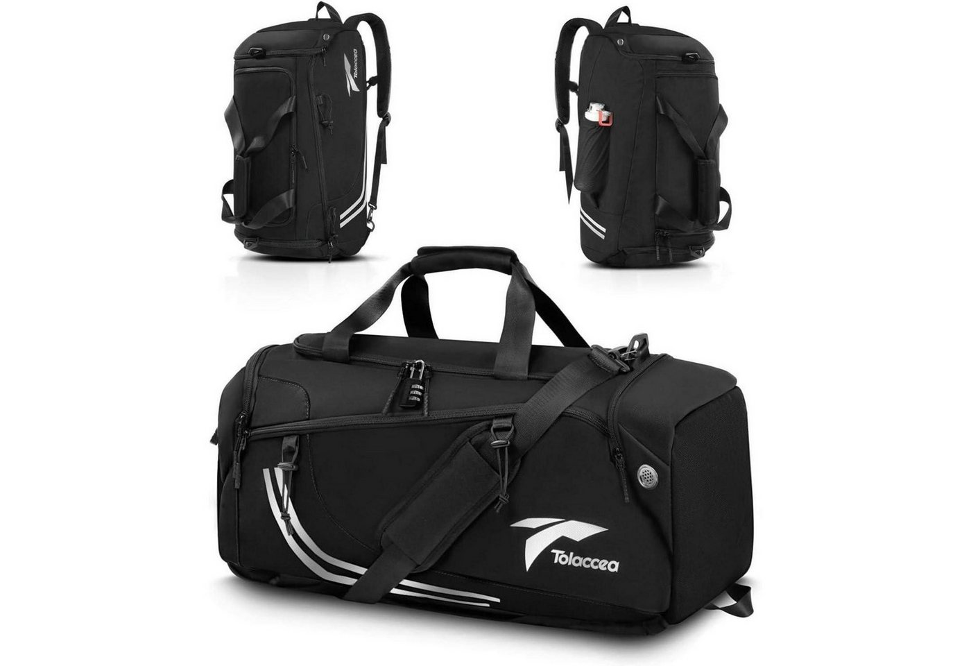 LuxusKollektion Sporttasche Sporttasche Rucksackfunktion 45L Herren Schuhfach Nassfach Schwarz von LuxusKollektion