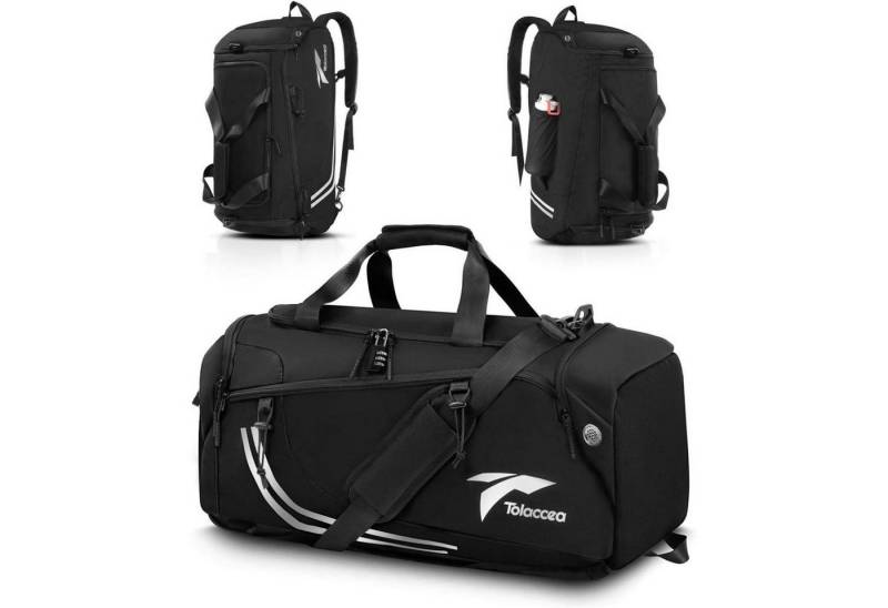 LuxusKollektion Sporttasche Sporttasche Rucksackfunktion 45L Herren Schuhfach Nassfach Schwarz von LuxusKollektion