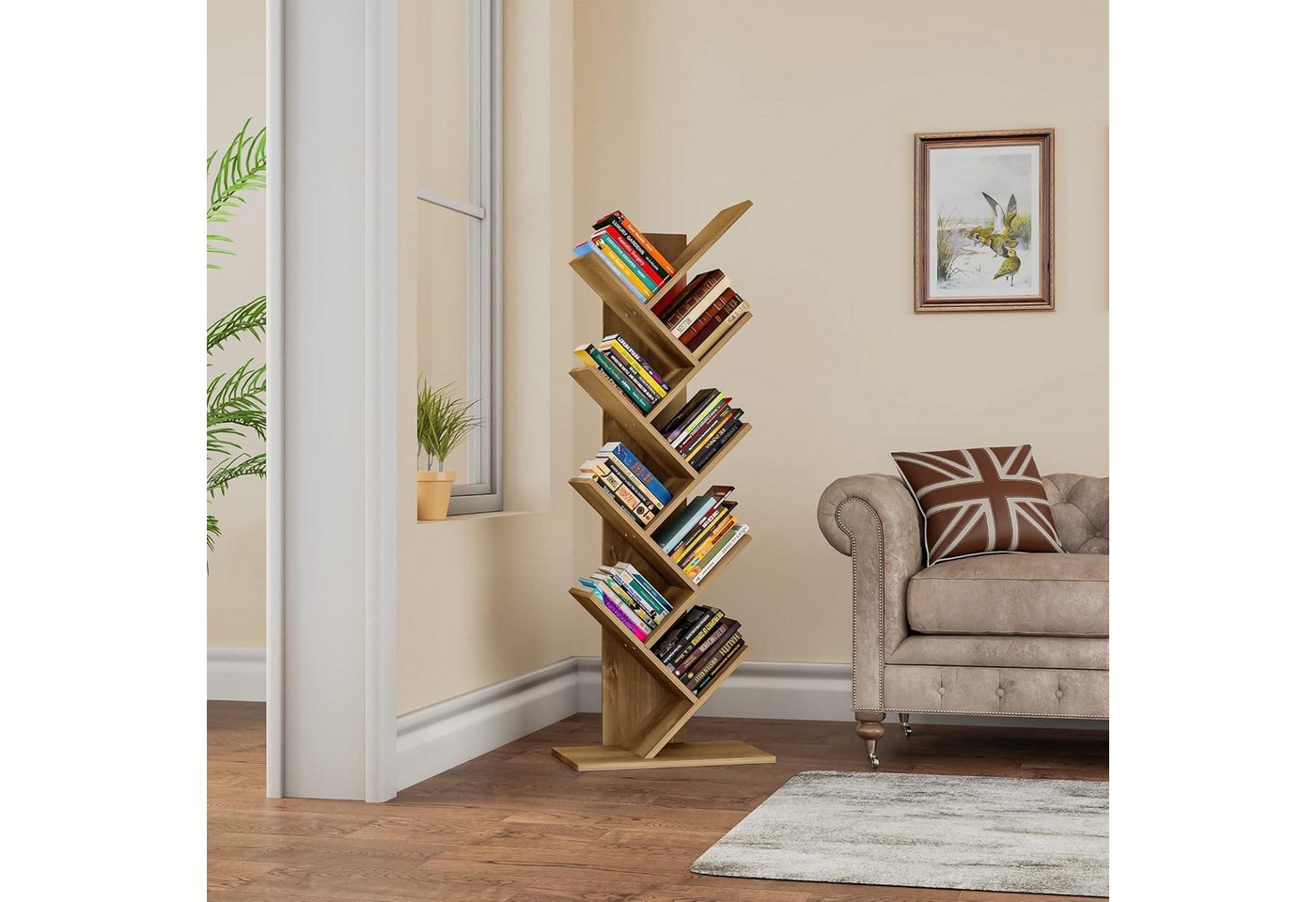 LuxusKollektion Stiefelknecht Bücherregal Standregal Raumteiler Leiterregal Baumform CD Holzfarben von LuxusKollektion
