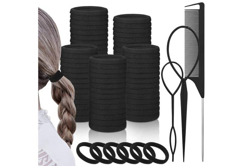 LuxusKollektion Stielkamm 100 Stück Haargummis Mädchen 4.3cm Schwarz Seamless Weich Elastisch von LuxusKollektion