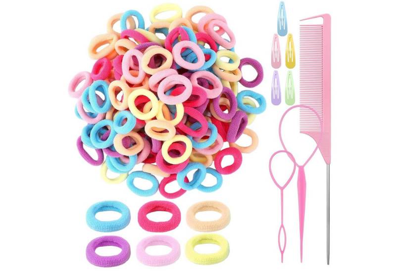 LuxusKollektion Stielkamm 200 Stück Mini Bunte Haargummis Mädchen Kinder Set mit Zubehör von LuxusKollektion