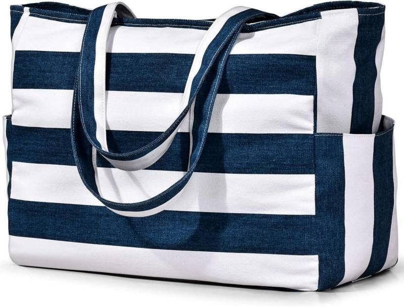 LuxusKollektion Strandtasche Große Strandtasche Damen XXL Wasserdicht mit Fächern Faltbar Blau von LuxusKollektion