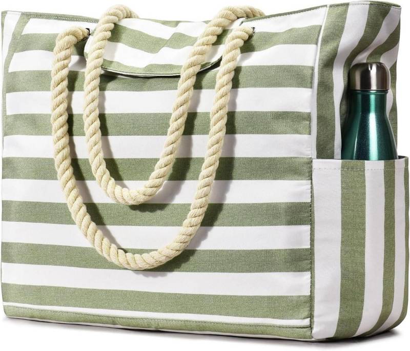 LuxusKollektion Strandtasche Strandtasche Tote Bag Wasserdicht Streifen XXL mit Reißverschluss von LuxusKollektion
