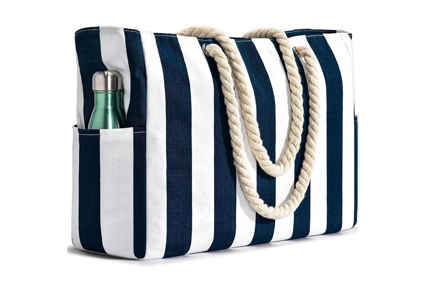 LuxusKollektion Strandtasche Strandtasche XXL Damen Tote Bag mit Reißverschluss Umhängetasche Blau von LuxusKollektion